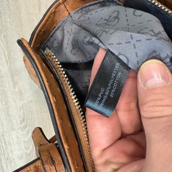 GUESS Brown Faux Ostrich Leather Shoulder Purse Tote Bag 13" x 5" x 9.5" - Picture 10 of 15